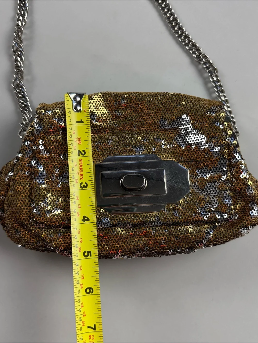 Oryany Bronze Sequin Mini Crossbody Bag Chain Strap Party Disco Clutch Y2K